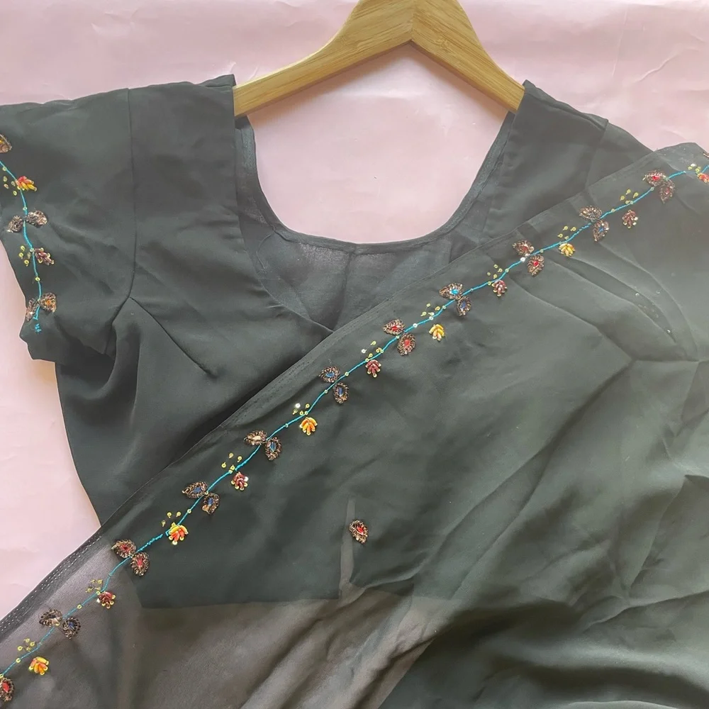 Beautiful delicate black sari designer new lightweight  embroidery elegant new - Picture 3 of 10